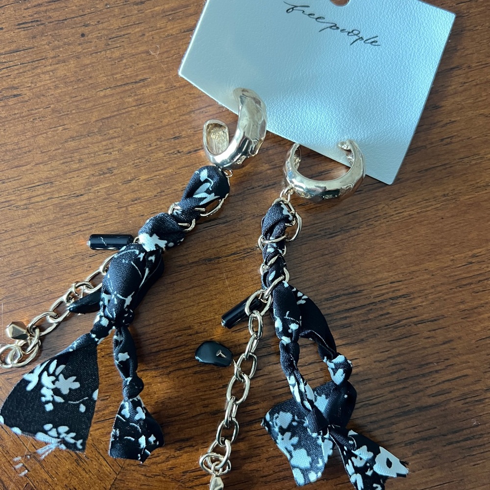 HARD TO FIND Free People Gold and Black Bandana Floral Earrings